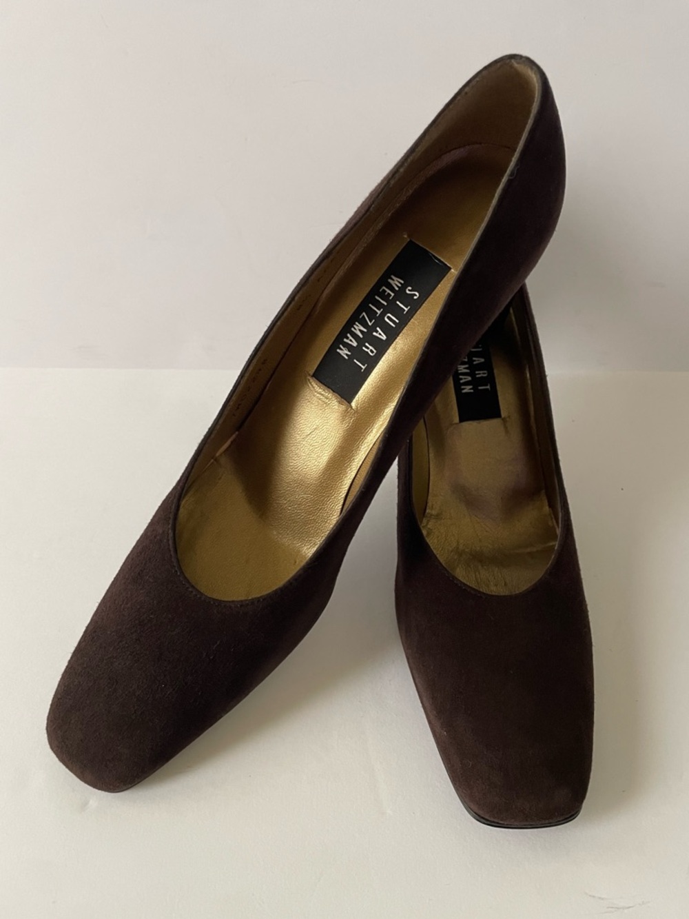 Women’s Stuart Weitzman Brown Suede Block Chunk Heels Shoes Extra Narrow 8.5